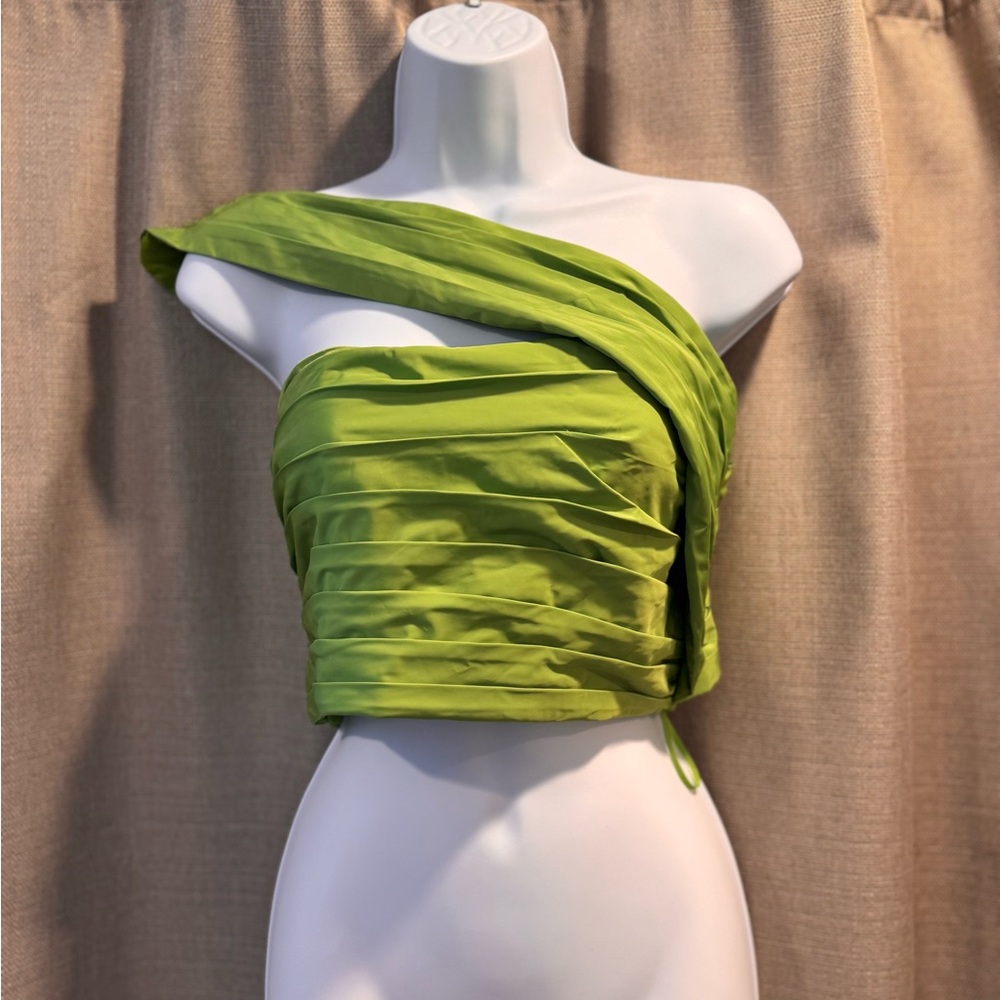One-Shoulder Green Ruched Top